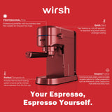Wirsh Espresso Machine,Espresso Maker with Commercial Steamer for Latte and Cappuccino,Expresso Coffee Machine with 42 oz Removable Water Tank,Stainless Steel (Home Barista)