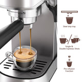 Wirsh Espresso Machine,Espresso Maker with Commercial Steamer for Latte and Cappuccino,Expresso Coffee Machine with 42 oz Removable Water Tank,Stainless Steel (Home Barista)