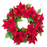 24 Inch Christmas Poinsettia Pre-Lit Wreath