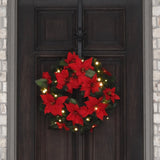 24 Inch Christmas Poinsettia Pre-Lit Wreath