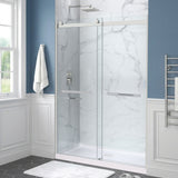 Kahn Series 60 in. x 32 in. Center Drain Alcove Shower Base and Frameless Sliding Door Combo with Tsunami Guard