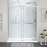 Kahn Series 48 in. x 32 in. Alcove Shower Base and Frameless Sliding Shower Door Combo with Tsunami Guard