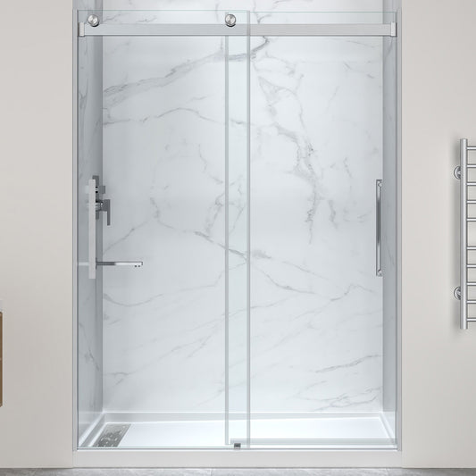 Stellar Series 76 in. x 57-60 in. Frameless Sliding Glass Shower Door with Shower Base Stellar Series - Multiple Finishes