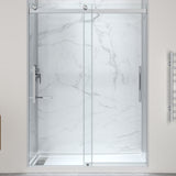Stellar Series 76 in. x 57-60 in. Sliding Frameless Shower Door with Alcove Shower Base - Multiple Finishes