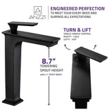 ANZZI Saunter High Arc Single Hole Faucet (8.75" H), 1.2 GPM WaterSense Certified, Rhino Alloy Solid Brass, for Vessel Sinks, Various Finishes