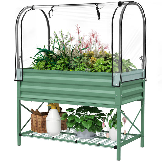 Outsunny Galvanized Raised Beds with Legs, 40" x 20" x 10" Metal Elevated Planter for Garden, Weather Resistant, Green