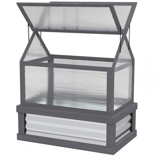 Outsunny Raised Garden Flower Bed Kit with Greenhouse, Wooden Cold Frame Planter, 35.5" x 22.5" x 38.25", Gray