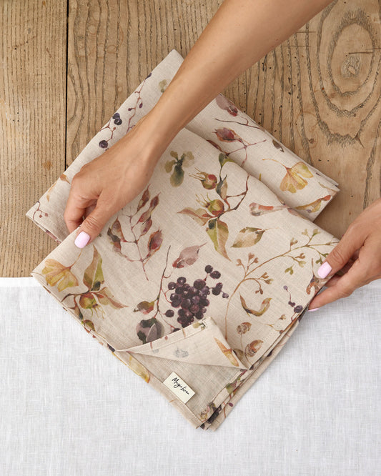 Autumn forest print linen napkin set of 2