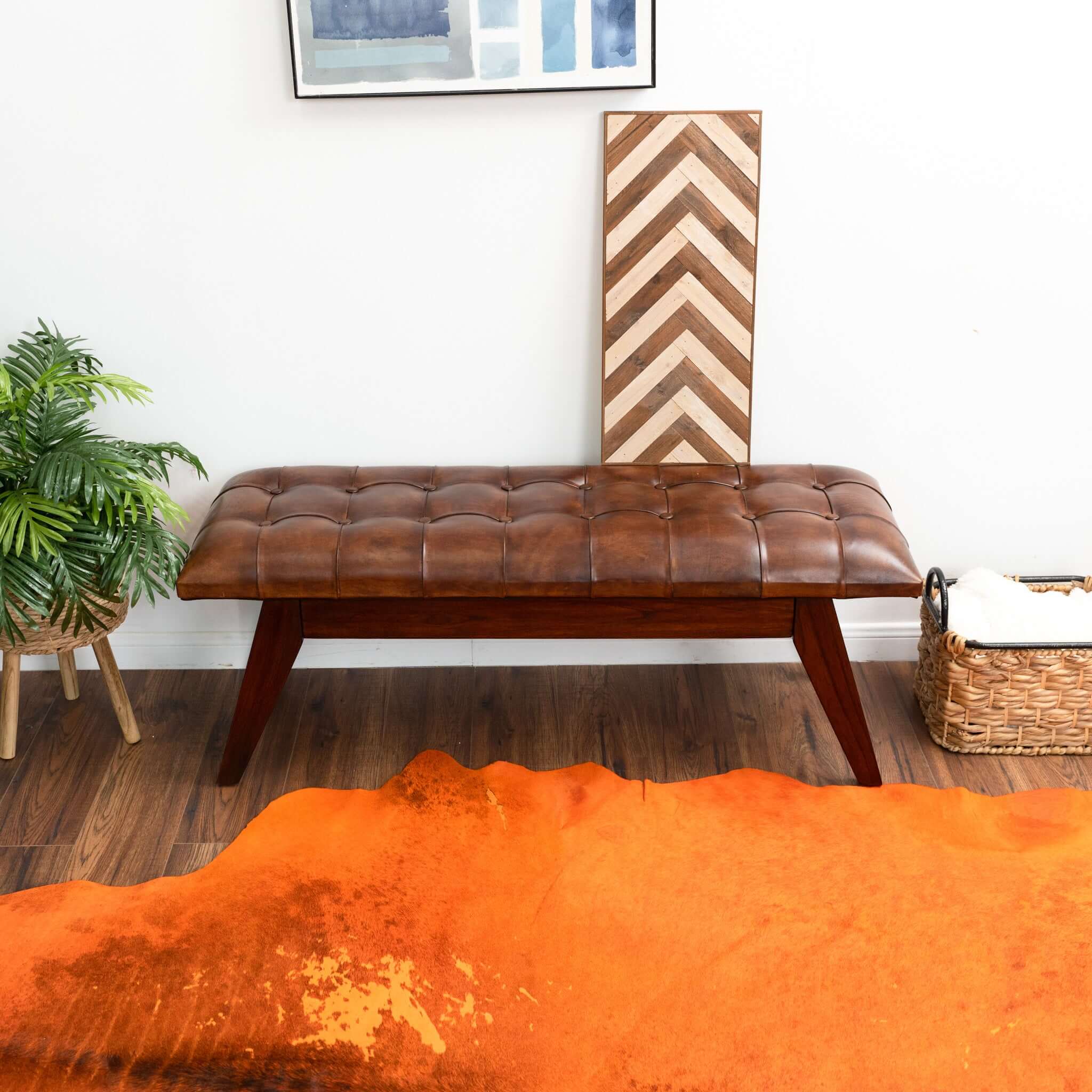 Maja Tan Leather Bench