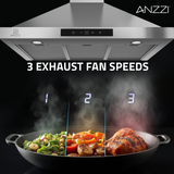 ANZZI 30-Inch 450 CFM 3-Speed Stainless Steel Wall Mount Convertible Pyramid Residential Range Hood with LED Lamp