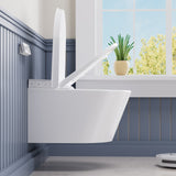 Smart Wall-Hung Elongated Bidet Toilet in White with Auto Lid, Heated Seat, Air Dry, Remot Control, and Night Light