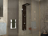 Rite 60.75 in. 28-Jetted Full Body Shower Panel with Heavy Rain Shower and Spray Wand in Mahogany Style Deco-Glass