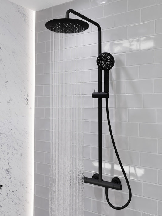 Heavy Rainfall Stainless Steel Shower Bar with Hand Sprayer in Matte Black
