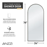Ember Series 34 in. x 78 in Framed Arch Fixed Shower Screen Door with 8mm Tempered Clear or Fluted Glass