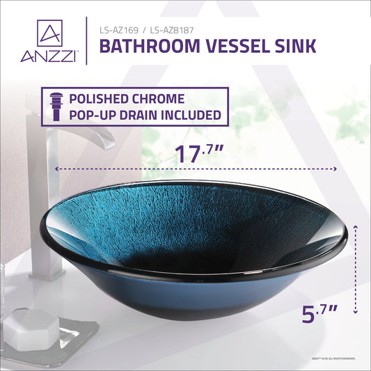 Stellar Series 18 in. Round Bathroom Vessel Sink with Stain-Resistant Non-Porous Surface in Marine Crest Finish Glass