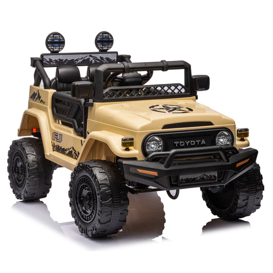 12V 3-Speed Licensed Toyota FJ Cruiser Kids Ride-On Car with Remote Control, Electric Vehicles Toy with Safety Belt, for Ages 3-8, Beige