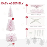 HOMCOM 7' Decorated Christmas Tree Snow Flocked Artificial Christmas Tree with Pencil Shape, Realistic Branches, Pink