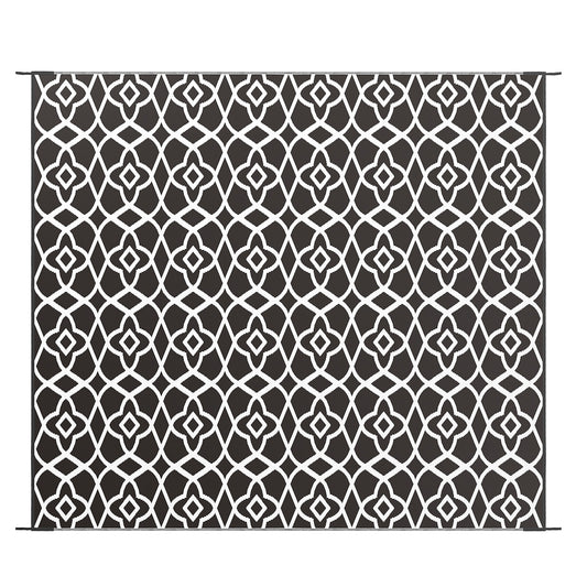 Outsunny Portable Outdoor Rug Reversible Carpet for RV Camping Black White Clover with Carry Bag 8 x 10