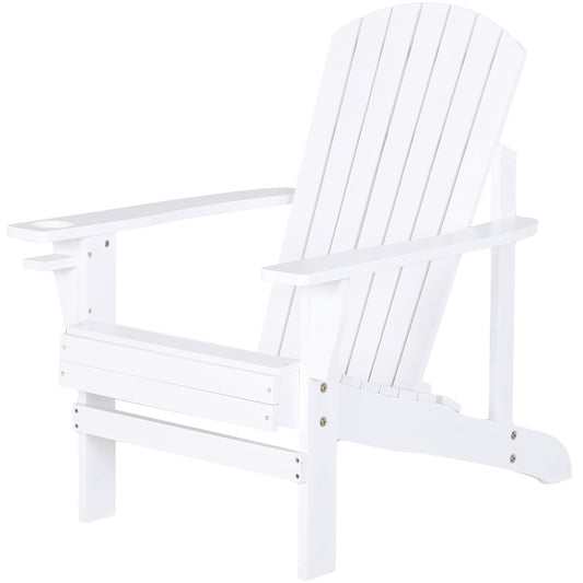 Outsunny White Wooden Adirondack Chair for Outdoor Fire Pit - Classic Lounge Design with Cup Holder, Ergonomic Patio Seating