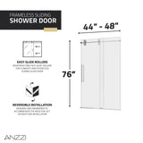 Ozean Series 44 to 48 in. x 76 in. Frameless Shower Door with Sliding with Tsunami Guard Tempered Clear Glass