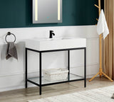 ANZZI Ventura 36" Console Sink (36" W x 28" H), Gel-Coated Resin Countertop, Stainless Steel Frame, Integrated Sink & Tempered Glass Shelf