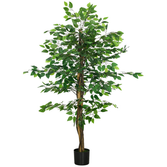 HOMCOM 5ft Artificial Tree, Indoor Outdoor Fake Ficus with Pot, for Home Office Living Room Decor