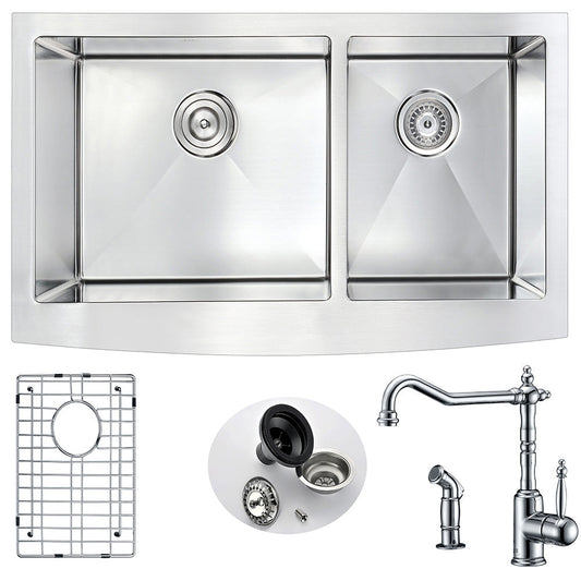 Elysian Farmhouse 36 in. Kitchen Sink with Locke Faucet in Polished Chrome