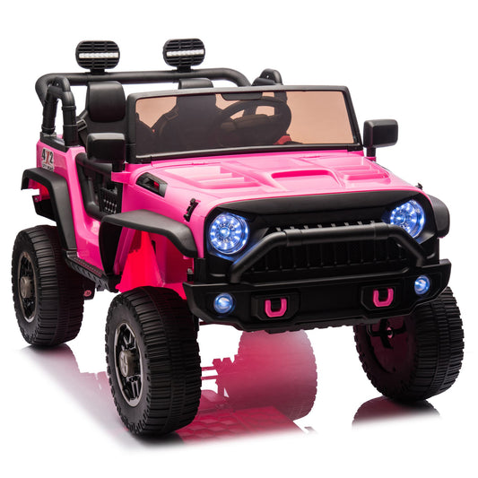 24V 200W Motors 2-Seater Kids Ride On Truck with Remote Control, Ride on Toy with Bluetooth, Seat Belts, Suitable for Kids Aged 3+, Pink