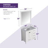 ANZZI Chateau Series 36 in. W x 22 in. D Bathroom Bath Vanity Set in White with Carrara White Marble Top with White Sink and Mirror