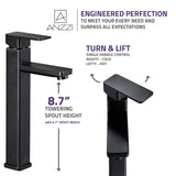 ANZZI Nettuno High Arc Single Hole Faucet (8.7" H), 1.2 GPM WaterSense Certified, Rhino Alloy Solid Brass, for Vessel Sinks, Various Finishes