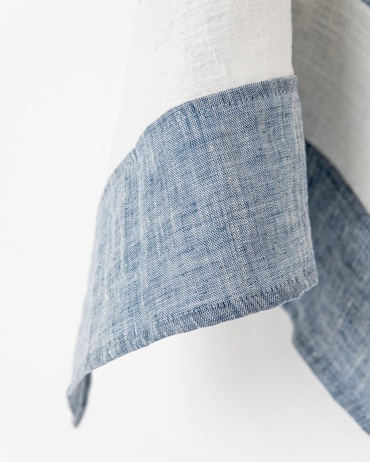 Zero-waste striped linen tea towel in Blue melange