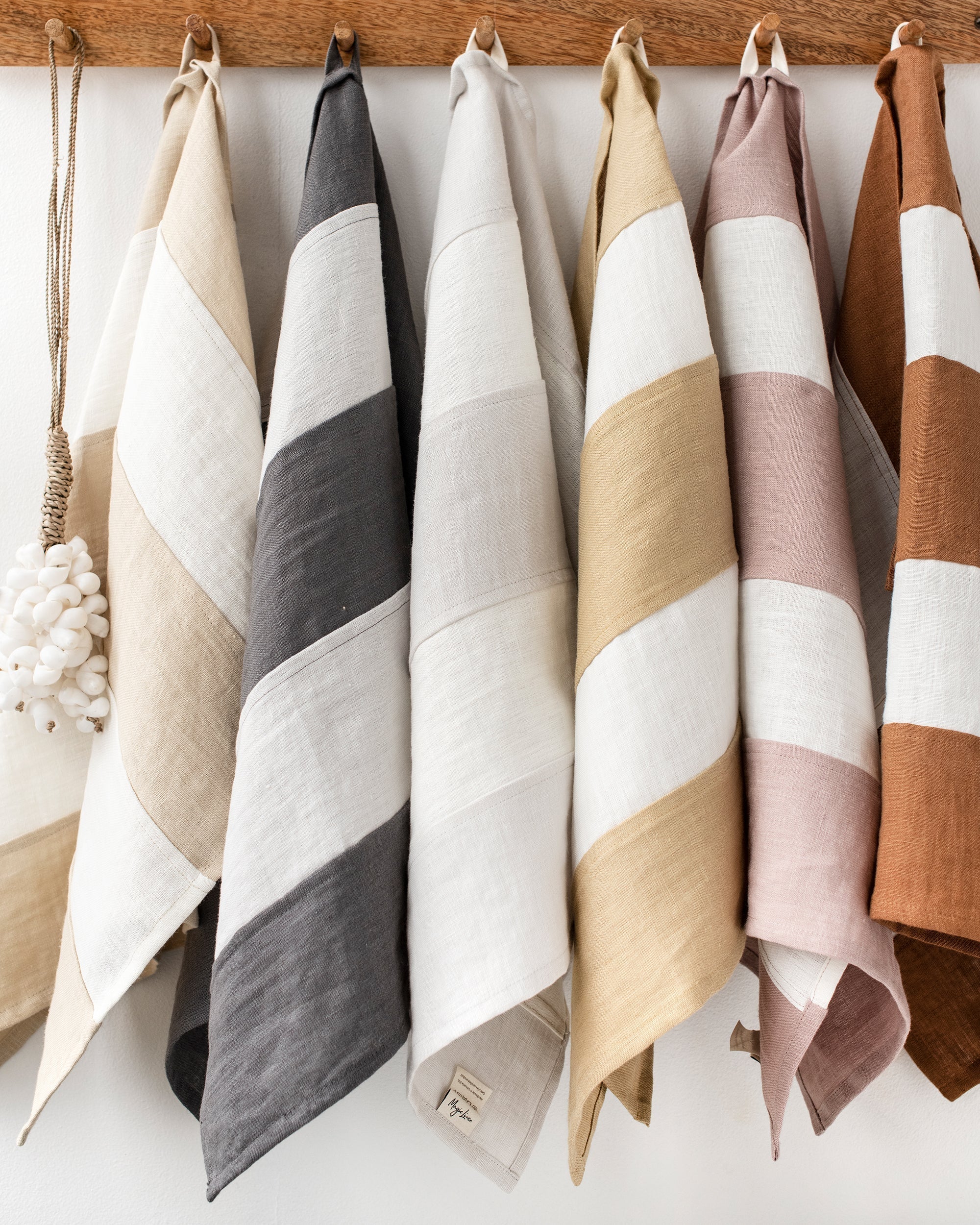 Zero-waste striped linen tea towel in Latte