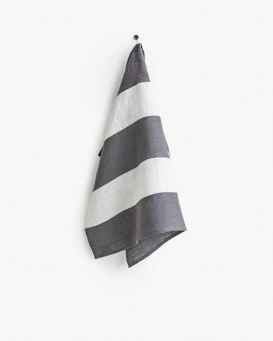 Zero-waste striped linen tea towel in Charcoal gray