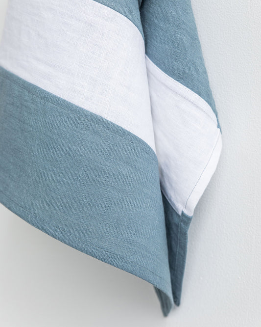 Zero-waste striped linen tea towel in Gray blue