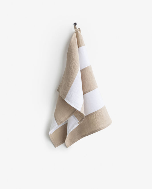 Zero-waste striped linen tea towel in Natural linen