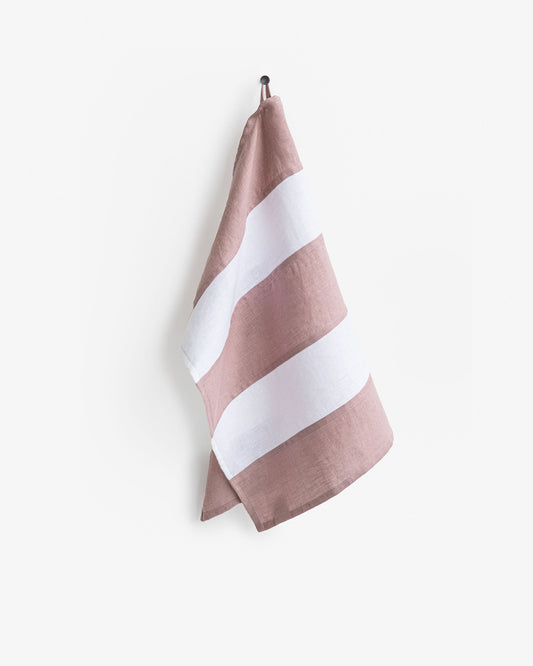 Zero-waste striped linen tea towel in Woodrose