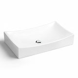Ruth Series 22 in. Rectangular Ceramic Vessel Sink Basin in Glossy White with Curved Edge for Countertop Bathroom Vanity