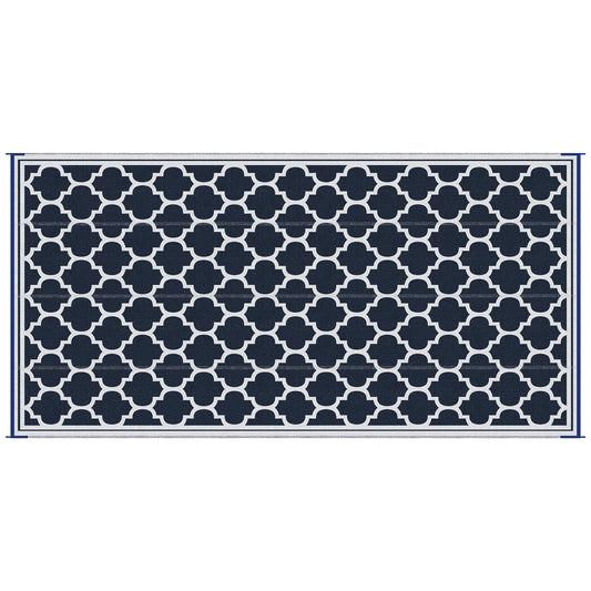 Outsunny 9x18 Reversible RV Outdoor Rug Blue and White Plastic Straw Patio Floor Mat for Backyard Deck Picnic Beach Camping