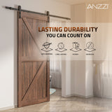 Skocjan Series 36 in. x 84 in. Rustic Wood Finish MDF Interior Sliding Barn Door with Hardware Kit in Matte Black