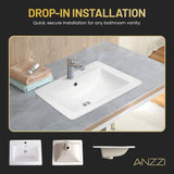 Jack Series 21 in. Rectangular Ceramic Drop-In Bathroom Sink Basin in Glossy White with Single Faucet Hole and Overflow