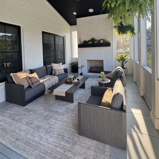 PURPLE LEAF Sanori Classical with Table Grey Patio Conversation Set with  Cushions and Ottoman for Poolside
