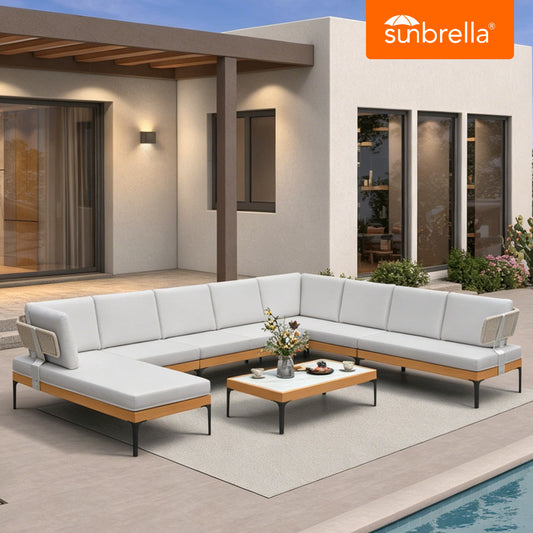 PURPLE LEAF Sicilia U-Shaped Modular Outdoor Sectional with Sunbrella White Cushions Flexible Layout for Commercial Lounge Areas