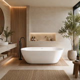 ANZZI Mone Series 67" L Freestanding Soaker Tub with Elegant Contemporary Design, Durable Acrylic Construction, and Built-in Overflow, Glossy White